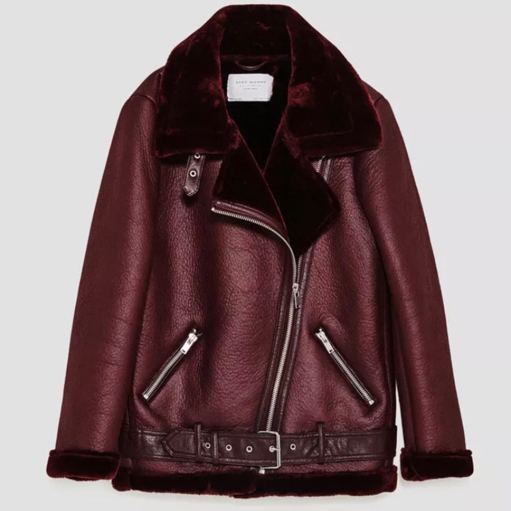 SOLD Zara Faux Leather Shearling Moto Jacket